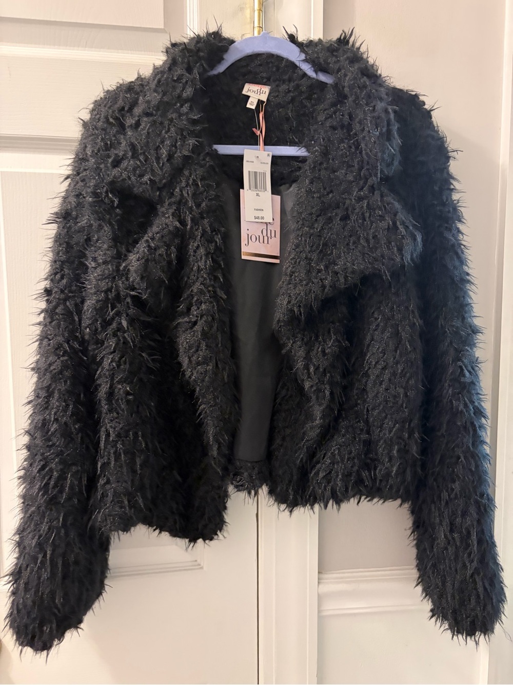 Belle Du Jour Black Teddy Faux-Fur Open Front Jacket